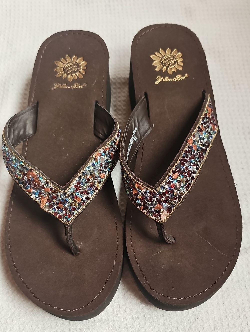 Yellow Box Beaded Flip Flop Sandals